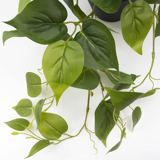 LOYWREE Faux Pothos Indoor Green Realistic Artificial Potted Plants Fake Plant Greenery for Home Office Garden Decoration - Black Pot