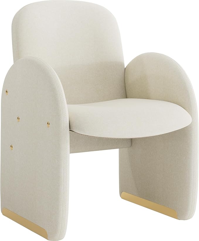 YOUTASTE Oversized Mohair Accent Chair for Living Room & Bedroom, Mid-Century Modern Armchair with Wood Frame & Gold Legs, Comfy Upholstered Single Sofa, Beige