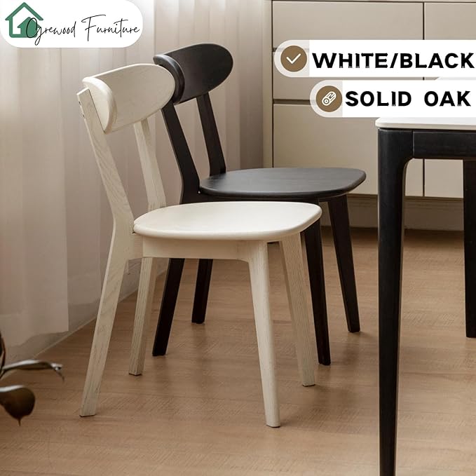 100% Solid Oak Wood Dining Chairs,Mid Century Modern Dining Chairs with Rounded Backrest,Kitchen,Dining Room Chairs Set of 1/2/4 (1, White Color)