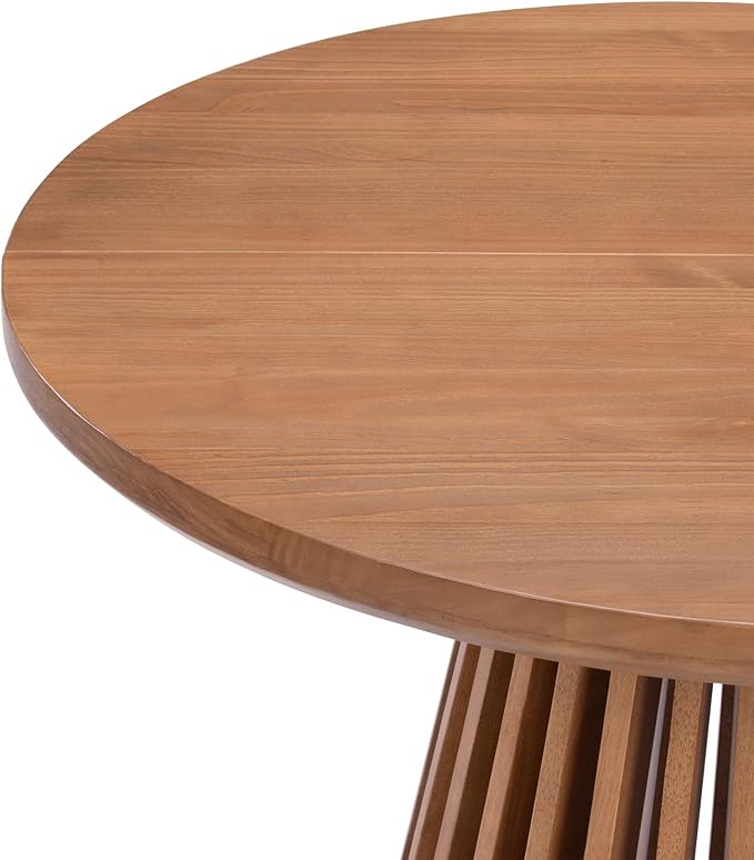 Plank+Beam Lido Round Dining Table, 38", Wooden, Pedestal, Minimalist Kitchen Table for 4 for Dining Room, Pecan