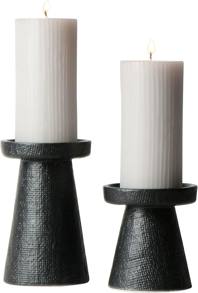 Main + Mesa Stoneware Pillar & Taper Candle Holders, Set of 2