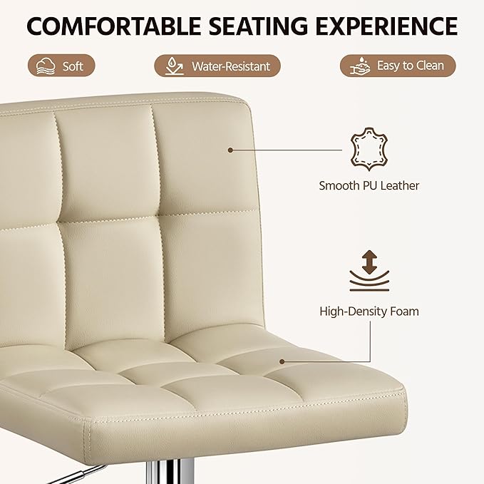 Yaheetech Bar Stools Set of 4, Adjustable PU Leather Swivel Barstools, Modern Counter Stools with Back and Footrest, Counter Height Barstools for Bar, Kitchen, Dining Room, Khaki