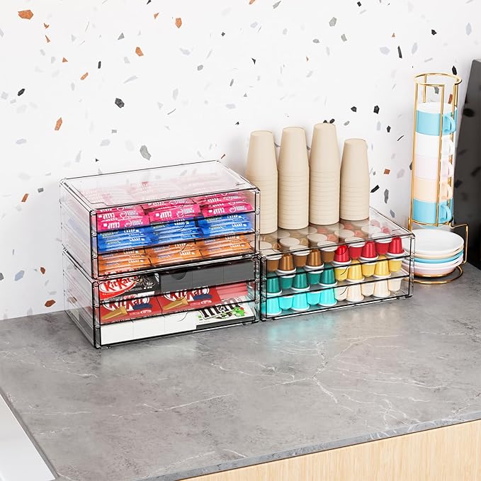 Yieach 11.1 Inch Long Clear Drawer Organizers Stackable,3 Pack Small Acrylic Drawers,School,Office Supplies Organizer And Storage Bins for Stationery,Marker,Pen,Pencil,Craft Desktop Storage Drawers