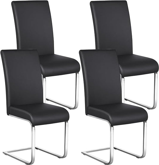 Yaheetech Dining Chairs Set of 4 Modern Faux Leather Upholstered Dining Room Chairs with High Back and Metal Chrome Legs for Kitchen/Living Room/Restaurant, Black