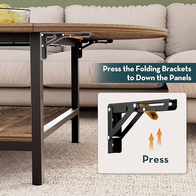 SAYGOER Folding Coffee Table for Living Room, Small Coffee Tables with 2-Tier Storage, Mid Century Modern Center Table for Small Space, Farmhouse Table Square, Dark Brown