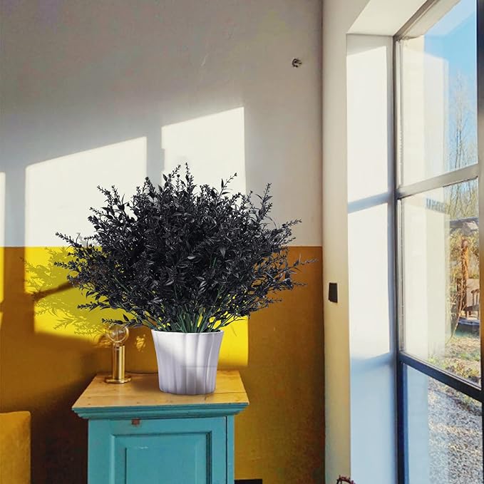 RECUTMS 12 Bundles Artificial Flowers Outdoor UV Resistant Outdoors Fake Plants Faux Plastic Flower in Bulk for Hanging Planters Outside Porch Vase Home Window Decoration(Black)