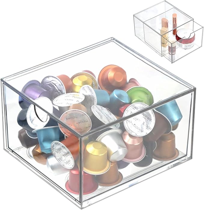 Clear Drawer, Arclic Box, Makeup Organizer Container, 6,5" Storage Drawer for Bathroom Dresser Vainty, Tissue Dryer Sheet Holder Disposable Face Towels Organizer, Light Gray