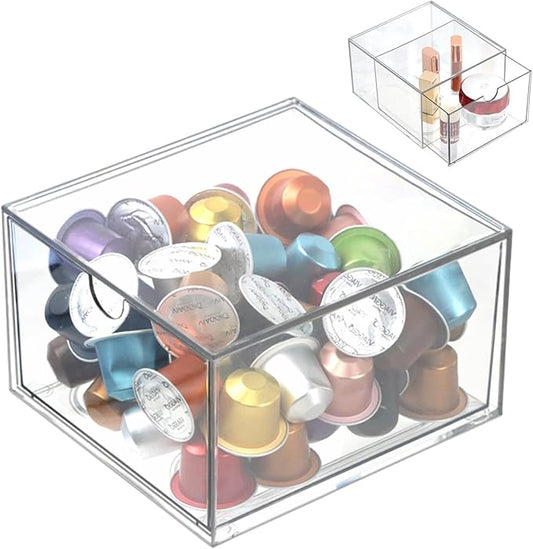 Clear Drawer, Arclic Box, Makeup Organizer Container, 6,5" Storage Drawer for Bathroom Dresser Vainty, Tissue Dryer Sheet Holder Disposable Face Towels Organizer, Light Gray