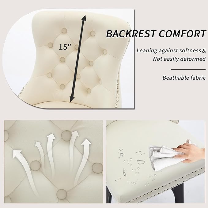 YISHENG Modern Swivel 27" H Seat Velvet Barstools with Backrest and Footrest,Button Tufted Rivet Trim Dining Room Chairs with Metal Pull Ring for Kitchen Island，Bistro, Home Bar，Cream 1PC