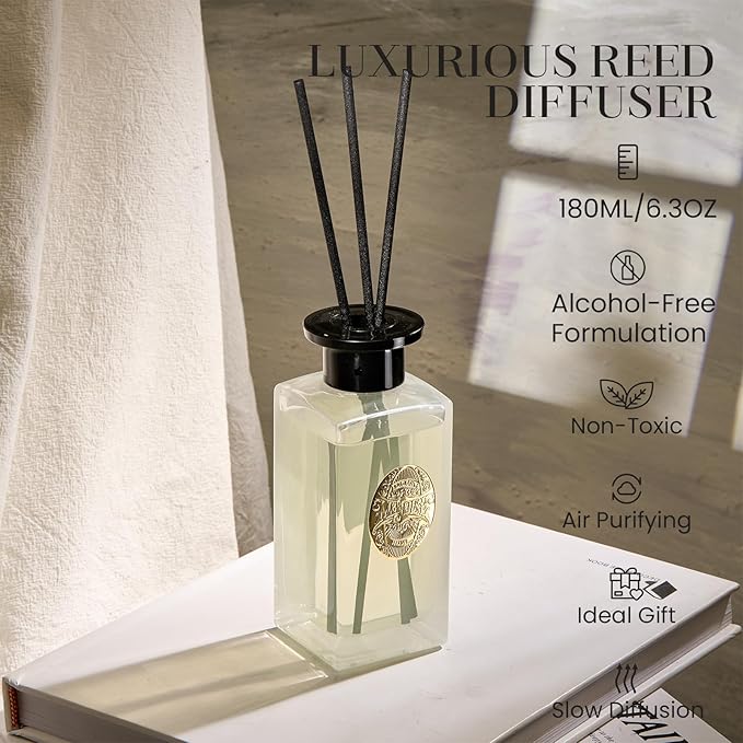 M&SENSE 6.8 oz Large Reed Diffuser Set | Creamy Vanilla Scent Oil Diffuser with Sticks | Hotel Collection Non-Toxic Essential Oil |for Bedroom Bathroom Living Room