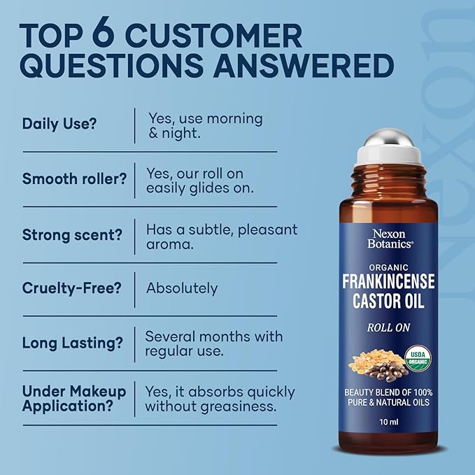 Organic Castor Oil and Frankincense Eye Roller 10 ml - Under Eye Puffiness & Fine Line Moisturizer - Lightweight Roll On - Nexon Botanics