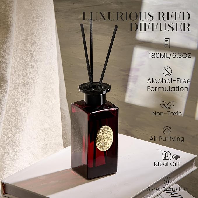 M&SENSE 6.4 oz Large Reed Diffuser Set | Rose Princess Scent Oil Diffuser with Sticks | Hotel Collection Non-Toxic Essential Oil |for Bedroom Bathroom Living Room