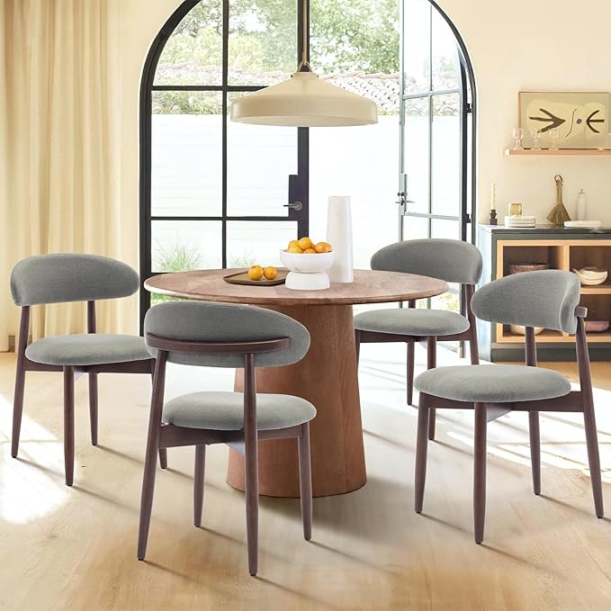 COLAMY Wooden Dining Chairs Set of 6, Modern Fabric Upholstered Kitchen Side Chairs, Farmhouse Dining Room Chairs with Foot Pegs, Green