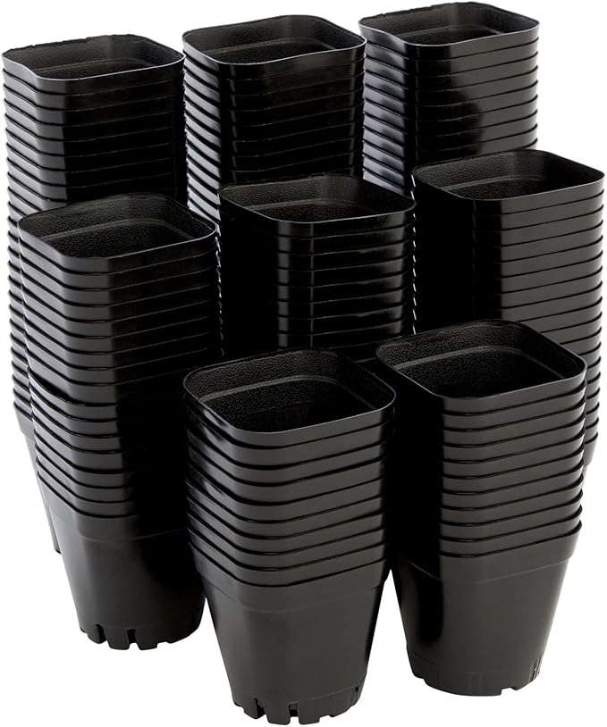 Juvale Nursery Pots - 2 in, Black, 150 Count, Modern Square Stackable - Seed Starter & Seedling Planter - Plastic Plant Pots with Drainage Holes - Indoor Planter