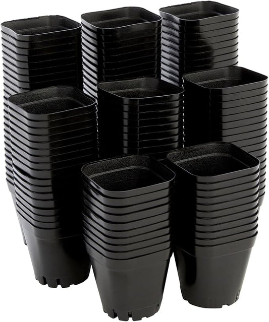 Juvale Nursery Pots - 2 in, Black, 150 Count, Modern Square Stackable - Seed Starter & Seedling Planter - Plastic Plant Pots with Drainage Holes - Indoor Planter