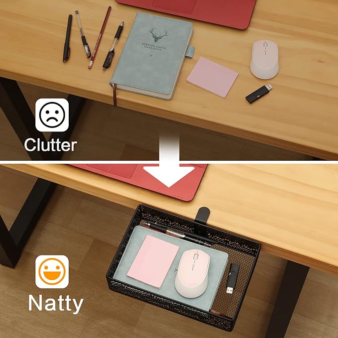 Under Desk Storage Organizer for Reduced Clutter, Drawer organizers C-Clamp Mount System Firmly Clamped And Do Not Hurt The Table, Easy to Install & holds up to 8 lbs-2 Pack (Large and Small)