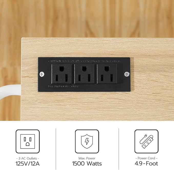 HOOBRO Kitchen Island with Power Outlet, Kitchen Storage Island with Large Worktop, Spice Rack and Drawer, Rolling Island on Wheels, for Dining Room, White and Natural