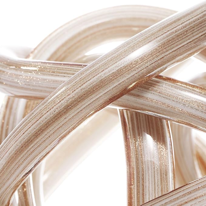 Luxury Lane Hand Blown Infinity Knot Sommerso Decorative Glass Ball for Bowls Home Decor 6 inch Tall Orbit Centerpiece Table Decoration Sculpture White Gold