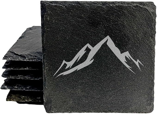 Mountain Majesty Slate Coasters with Stunning Mountain Scene Design - Perfect for Home and Office Decor and Protection of Surfaces, Available in Square or Round Coasters - Square Slate - Set of 5
