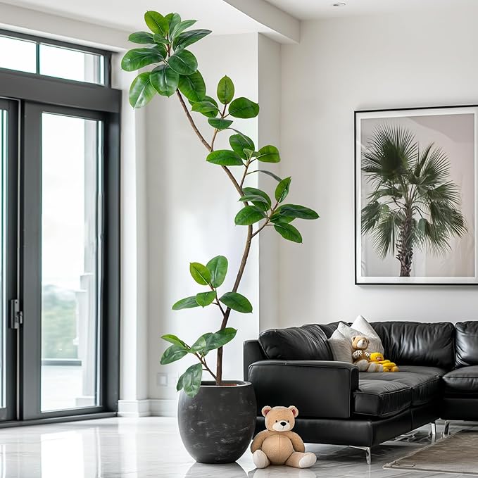 6.6ft Artificial Rubber Tree Faux Plants Indoor Faux Floor Artificial Trees Indoor,Fake Plant Fake Tropical Plants,Large Floor,Real Touch Rubber Tree for Home Decor