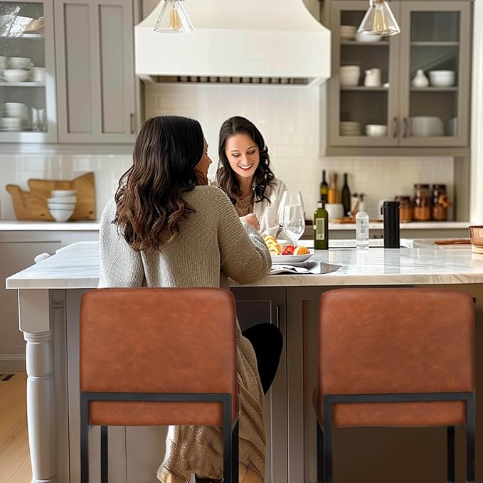 Sophia & William Brown Bar Stools, Counter Height 24" Bar Stools with Back, Modern PU Leather Kitchen Island Bar Chairs,1 Pack