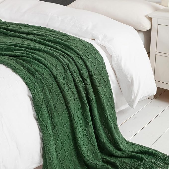 BOURINA Green Throw Blanket 50x60 Inches Throw Textured Solid Soft Sofa Couch Decorative Knit Blanket
