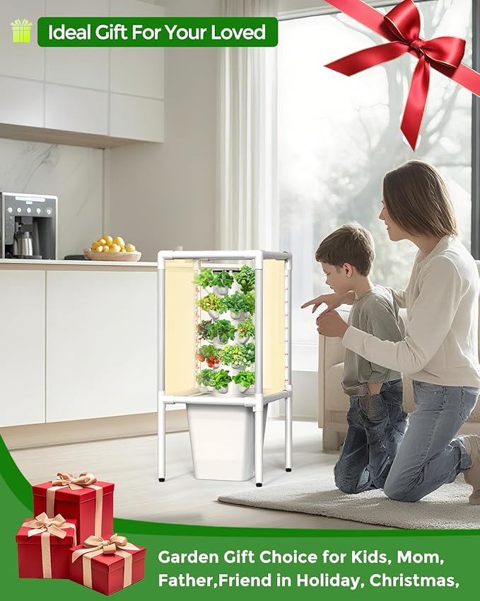 SJZX Hydroponics Growing System, Hydroponic Tower with Full-Spectrum Grow Lights, 5 Tiers Indoor Outdoor Garden Planter, Vertical Home Gardening Germination Kits for Vegetables, Fruits, Herb (25 Pods)