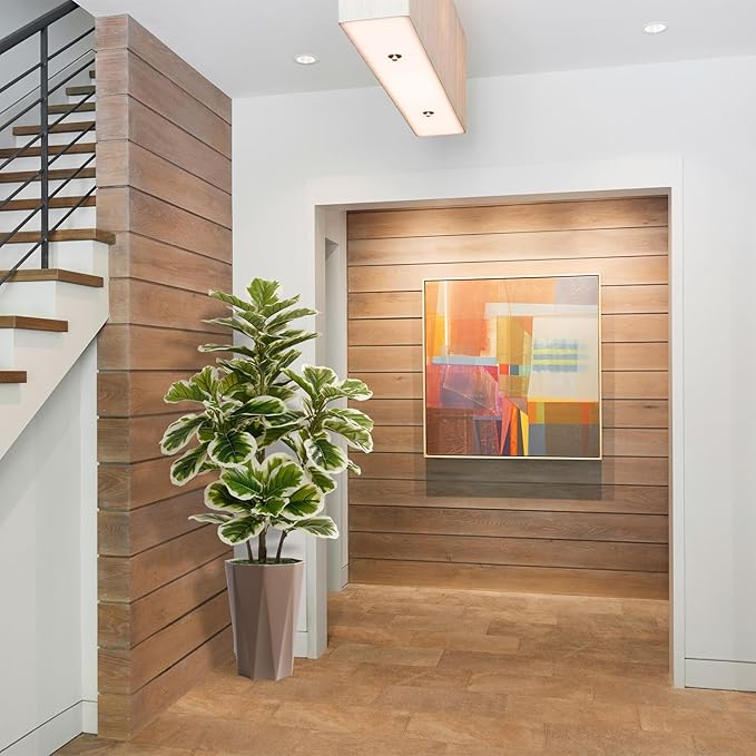 Artificial Fiddle Leaf Fig Plant Indoor 5FT Faux Rubber Tree with Mocha Diamond Planter Tall Fake Floor Plant Potted Artificial Trees for Home Office Living Room Decor Indoor