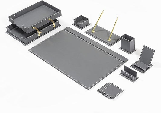 MOOGCO Bonded Set - Desk Accessories - Leather Desk Organizer - Bonded Leather Set - Office Desk Accessories - Home Office Accessories - Desk Supplies - Leather Desk Set - Office Accessories