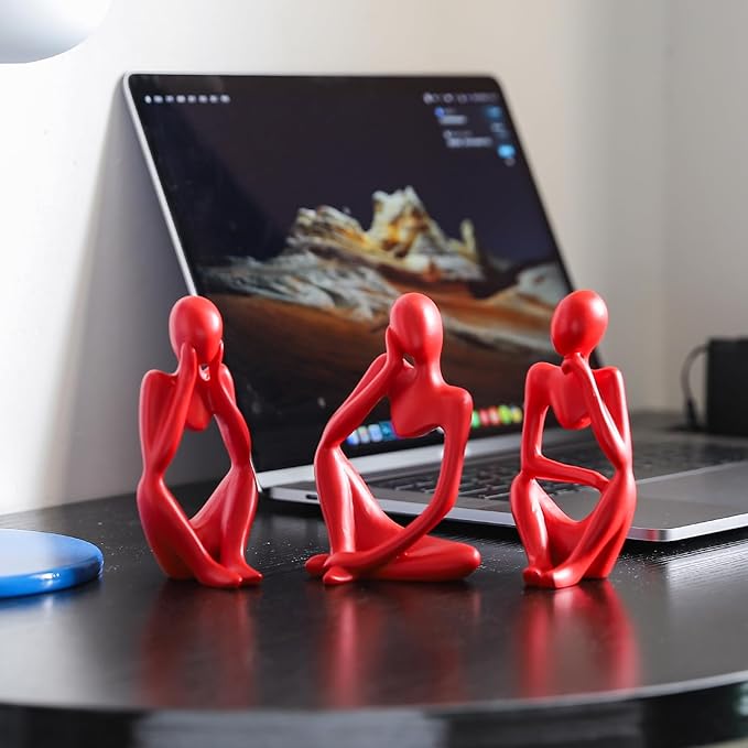 BrownLove 3pcs Red Human Body Abstract Art Decoration, Modern Art Resin Statue Room Office Shelf Bookcase Decoration