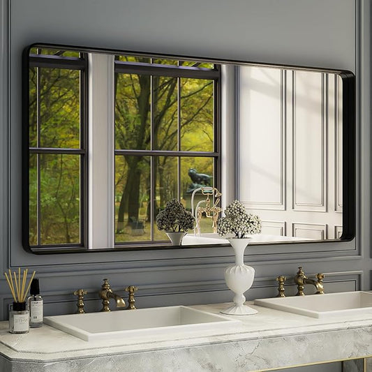 ISKM 60x30 Inch Black Framed Mirrors for Bathroom Vanity Mirror for Wall Decorative Rectangular Anti-Rust Tempered Glass (Horizontal/Vertical)