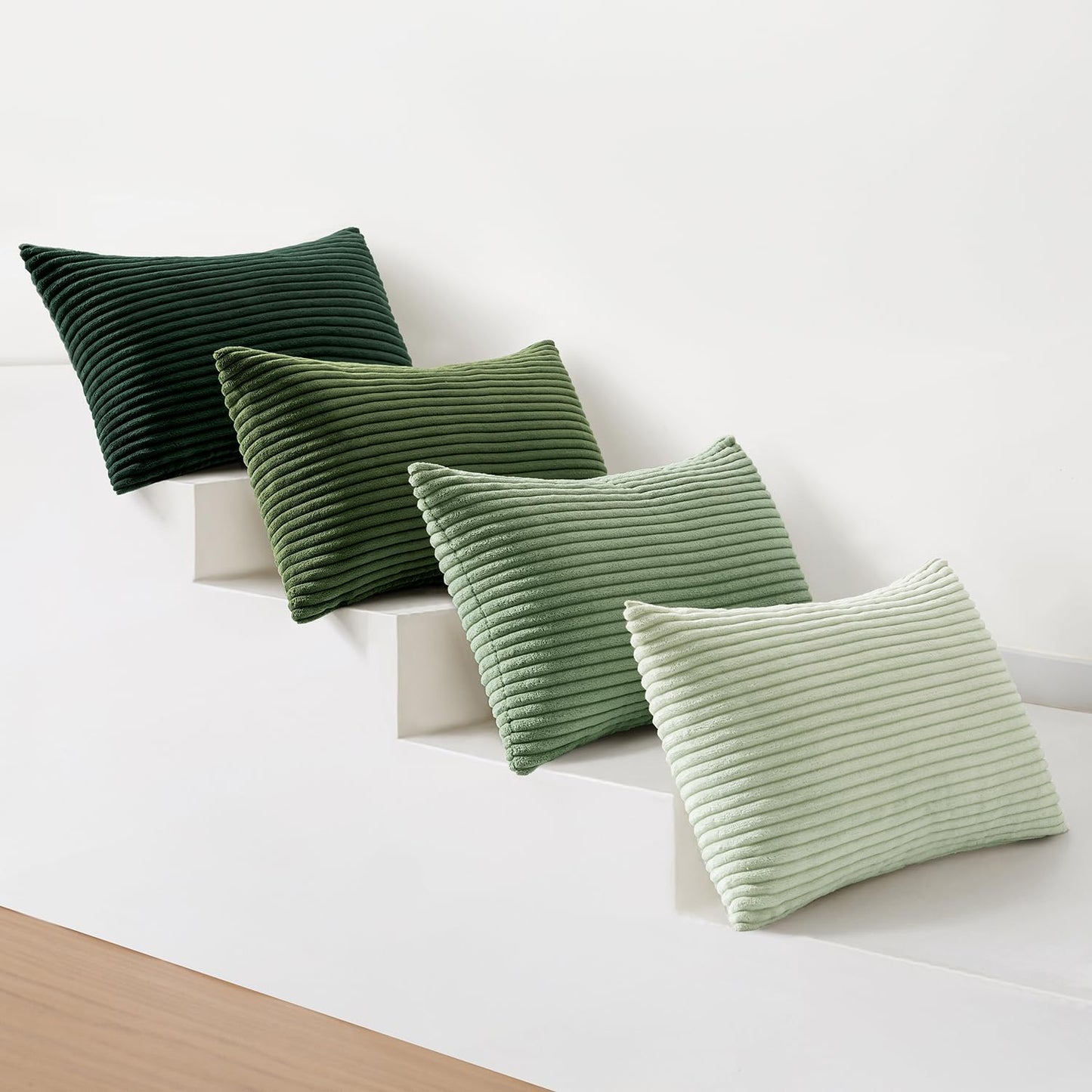 MIULEE Boho Farmhouse Sage Green Throw Pillow Covers 12x20 Inch Set of 4 Mordern Nordic Cushion Covers Soft Corduroy Christmas Home Decor for Couch Bed Sofa Living Room Forest Green