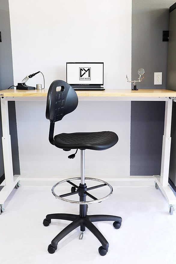 Chair Master Drafting Stool - ESD Anti Static Ergonomic Polyurethane Chair. Seat Ht Adj. (23"-33") Heavy Duty Adj. Footring Easy to Clean. Designed for Laboratory and Cleanroom environments.
