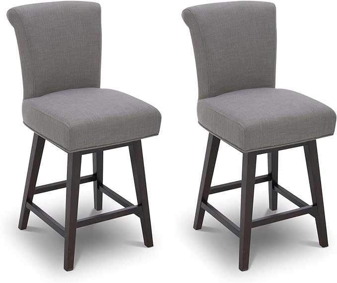 CHITA 26 Inch Counter Height Swivel Bar Stools Set of 2, FSC Certified Modern Fabric Swivel Barstool Chair with Back, Flint Grey