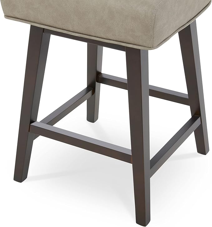 CHITA 26 Inch Counter Height Swivel Bar Stools Set of 4, FSC Certified Modern Upholstered Faux Leather Swivel Barstool Chair with Back, Stone Grey