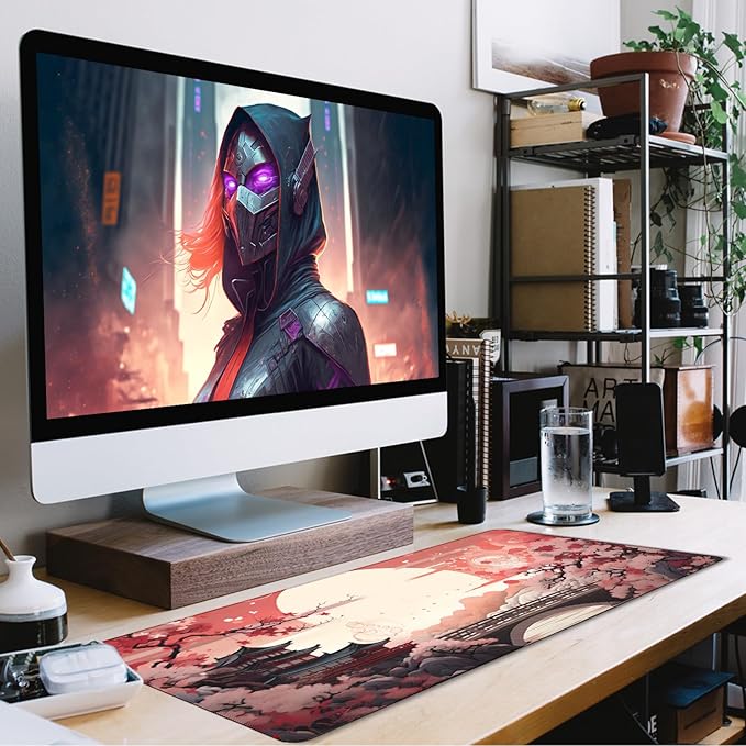 Japanese Large Gaming Mouse Pad with Stitched Edges, 31.5" x 15.7" Large Extended Computer Pad, Mouse Pad Protector with Non-Slip Waterproof Rubber Base for Laptop Office Accessories, Sunset