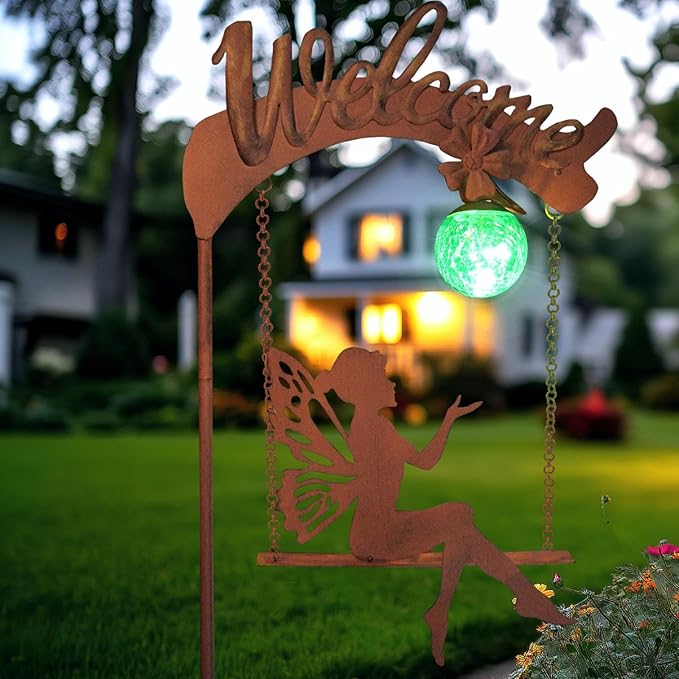 HONGLAND Solar Garden Lights Outdoor Decor, Solar Fairy Lights Outdoor Moon Decor, Housewarming Ornaments for Patio, Lawn, Yard, Pathway - Unique Gardening Gifts for Women Mom Grandma