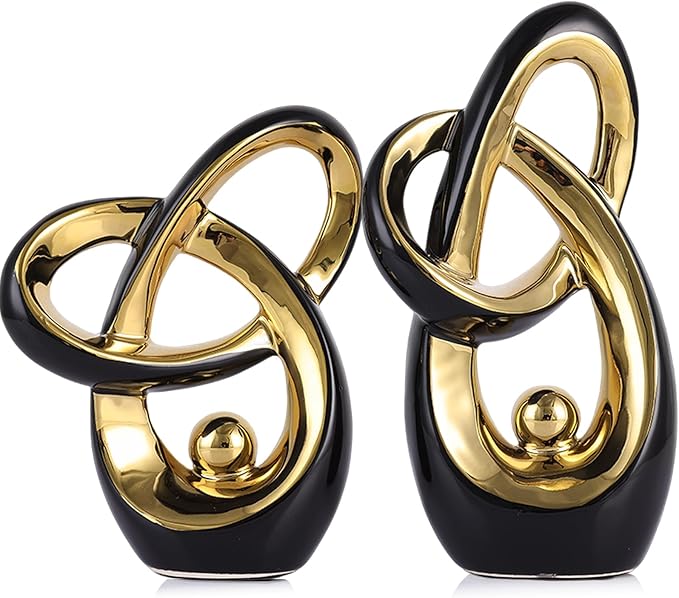 Black Gold Modern Abstract Art Home Decor Accent,Statues Coffee Table Decor for Living Room,Table Centerpieces for Dining Room,Ceramic Sculptures and Gold Knick Knacks for TV Stand Decor (Black Gold)