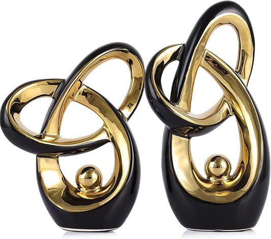 Black Gold Modern Abstract Art Home Decor Accent,Statues Coffee Table Decor for Living Room,Table Centerpieces for Dining Room,Ceramic Sculptures and Gold Knick Knacks for TV Stand Decor (Black Gold)