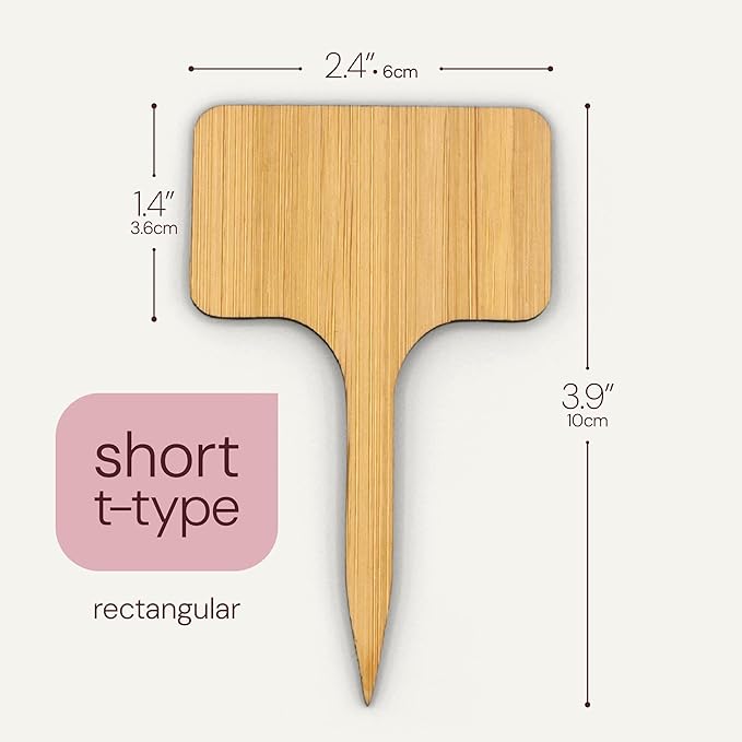 Bamboo Plant Labels, Eco-Friendly Garden Tags | Short T-Type Wooden Garden Markers | 100% Natural, Biodegradable | for Labeling Herbs, Seedlings, Vegetables, Cheeses, Appetizers, Desserts | 50 pcs