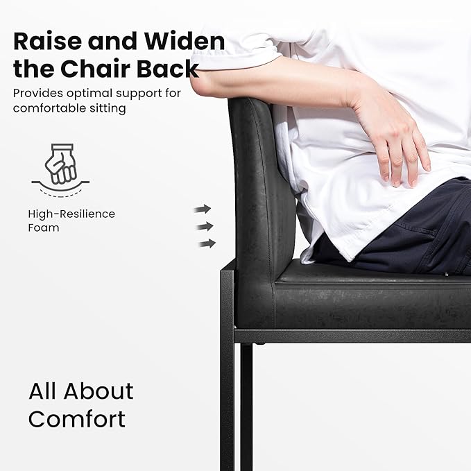 PHI VILLA Black Leather Bar Stools Set of 3, Counter Height Bar Chairs Modern Faux Leather Stools for Kitchen Island, 24 inch Barstools with Back