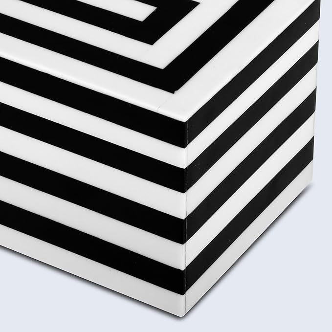 Handicrafts Home Small Decorative Box with Lid – 6x4.5x4” Trinket, Remote Control & Keepsake Memory Box, Decorative Accent for Coffee Table, Shelf, Mantle & Boho Home Decor- Concentric - Black White