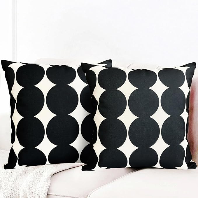 Decorative Throw Pillow Covers Set of 2 Black Fashion Polka dot Pillow Covers 18x18 Inch Throw Pillow Cover Linen Pillowcase Farmhouse Outdoor Pillow Covers for Couch Sofa Living Room