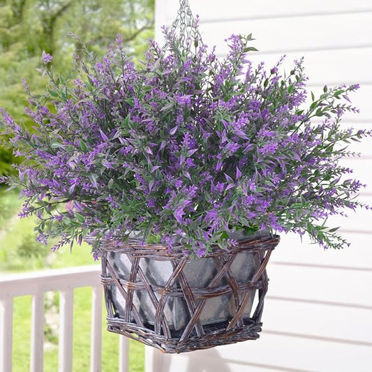Krissing 80 Bundles Outdoor Lavender Flowers UV Resistant Artificial Flowers for Outdoor Fake Lavender Plastic Purple Plants for Outside Garden Patio Planters Window Box Porch Summer Decor (Purple)