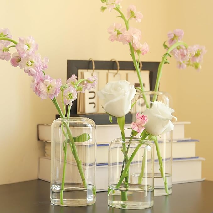 Bud Vases in Bulk Set of 12, Glass Small Vases for Flowers, Modern Cylinder Flower Vases for Wedding Centerpiece, Living Room Decorative, Home Decor