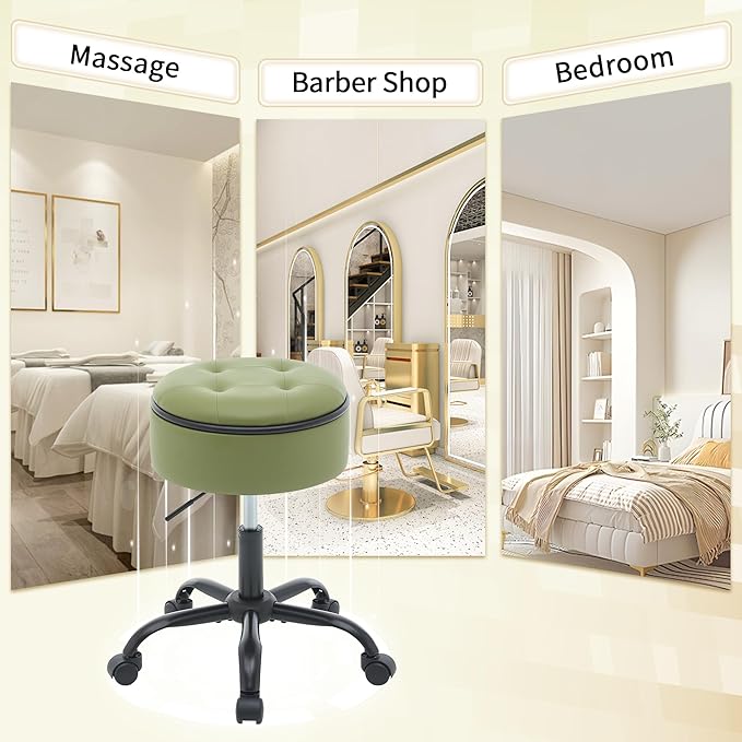 Salon Chair (Stool & Small Table in One) (Teacher Stool Adjustable Height 20.67"-24.61"), Green Vanity Chair with Storage