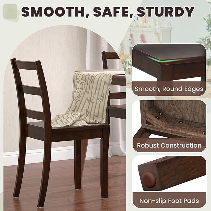 NAFORT Walnut Wood Dining Chairs Set of 4, Armless Kitchen Chairs with Solid Rubber Wood Legs, Non-Slip Foot Pads, Max Load 400 Lbs, Farmhouse Seat High Ladder Back Dining Room Chairs