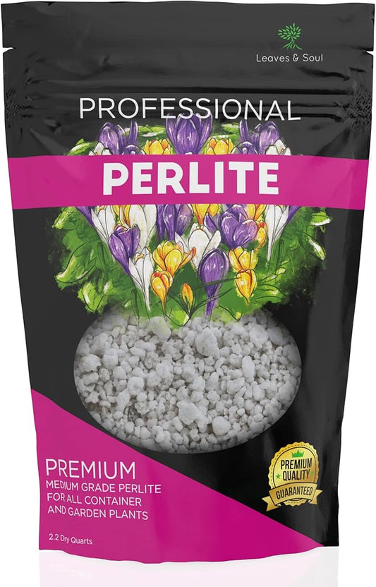 Professional Perlite | Large 2.2 Quarts | Medium Grade for Container and Garden Plants | pH Neutral Lightweight Soil Additive | Made in USA
