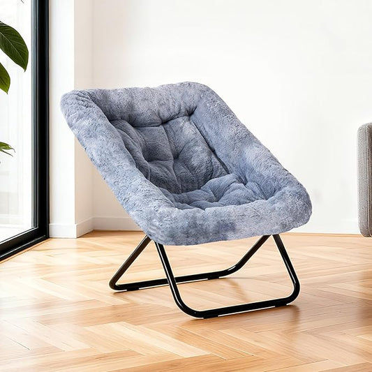 NEWBULIG Comfy Chair for Adults, Soft Faux Fur Foldable Lounge for Bedroom Living Room Dorm Rooms Flexible Reading Chair for Teens, Large Size, Square Shape