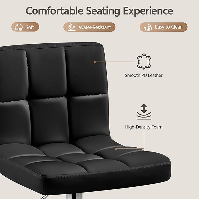 Yaheetech Bar Stools Set of 3, Adjustable PU Leather Swivel Barstools, Modern Counter Stools with Back and Footrest, Counter Height Barstools for Bar, Kitchen, Dining Room, Black